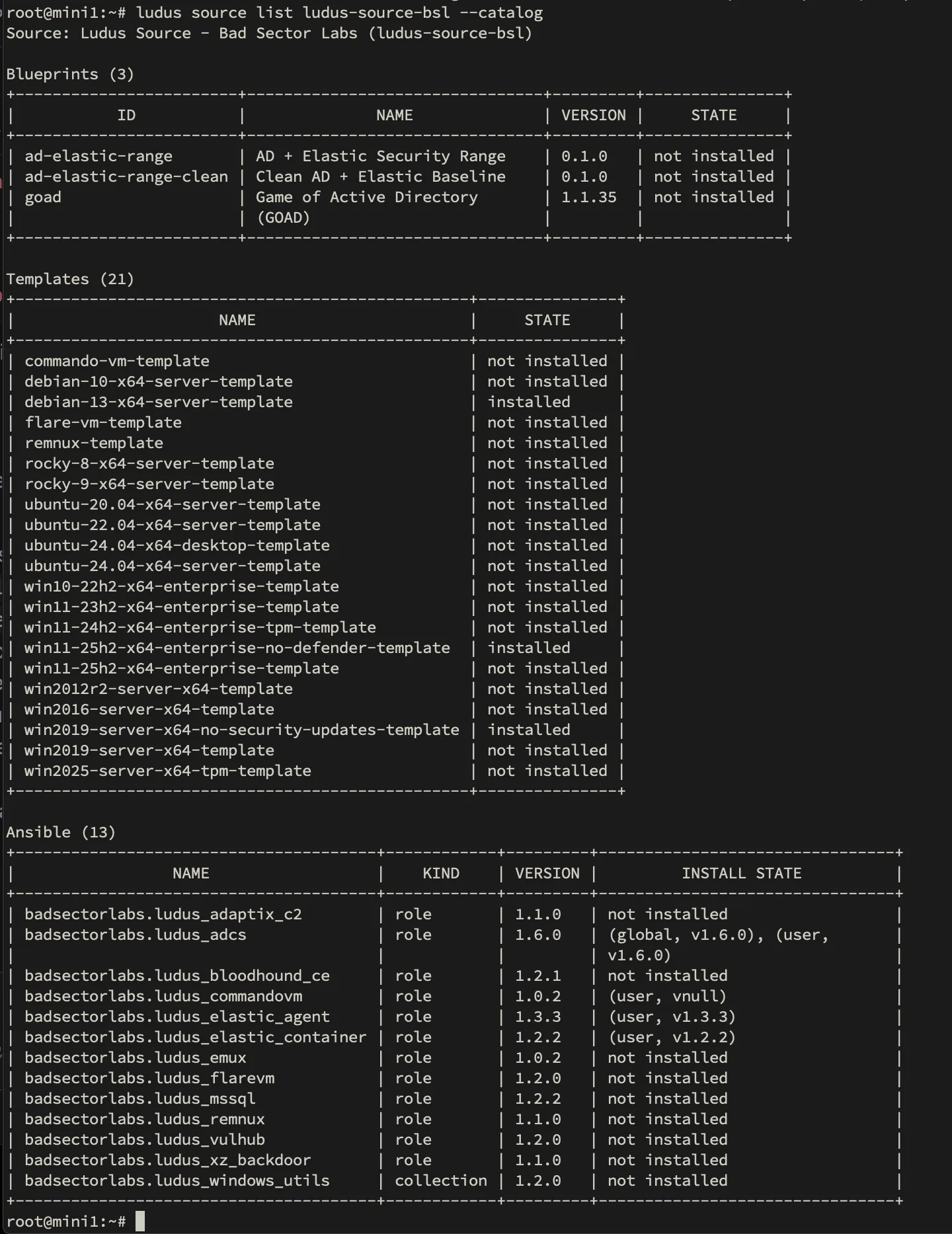 ludus source list ludus-source-bsl --catalog — see the full catalog from the CLI.